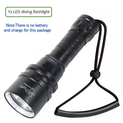 High Power Diving Flashlight IP68 Highest Waterproof Rating Professional Diving Light Powered by 18650 Battery with Hand Rope