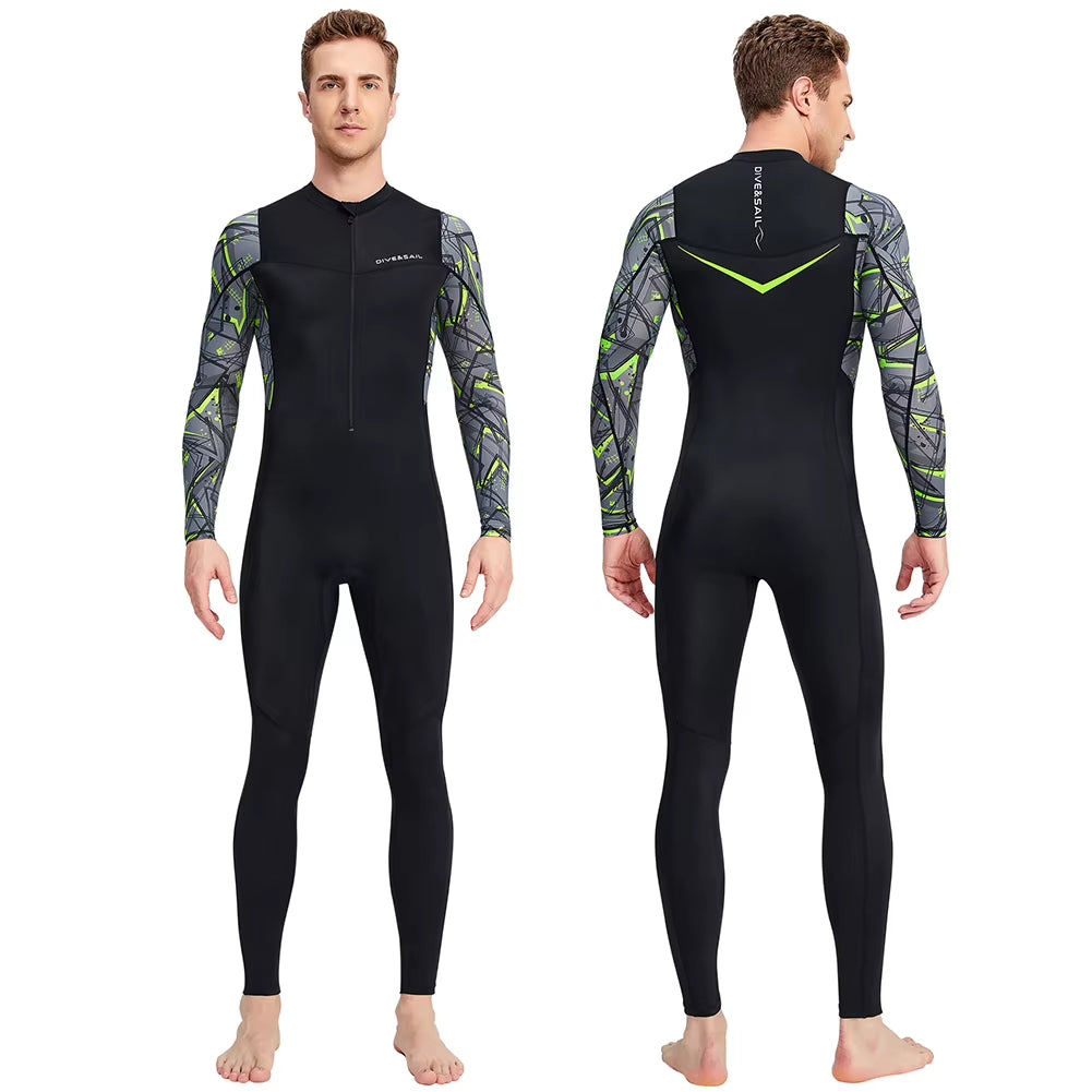 Men Diving Suit Long Sleeve Sunscreen Diving Skin Clothes Snorkeling Surfing Swimsuit with Zipper Elastic Water Sports Equipment