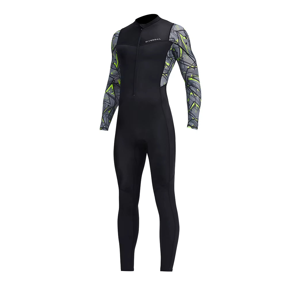 Men Diving Suit Long Sleeve Sunscreen Diving Skin Clothes Snorkeling Surfing Swimsuit with Zipper Elastic Water Sports Equipment
