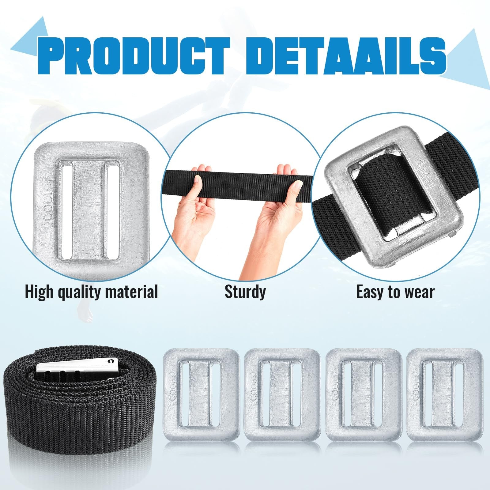 4 Pcs 2.2 Lb Dive Weights + 1 Scuba Weight Belt Set | Nylon with Quick Rele