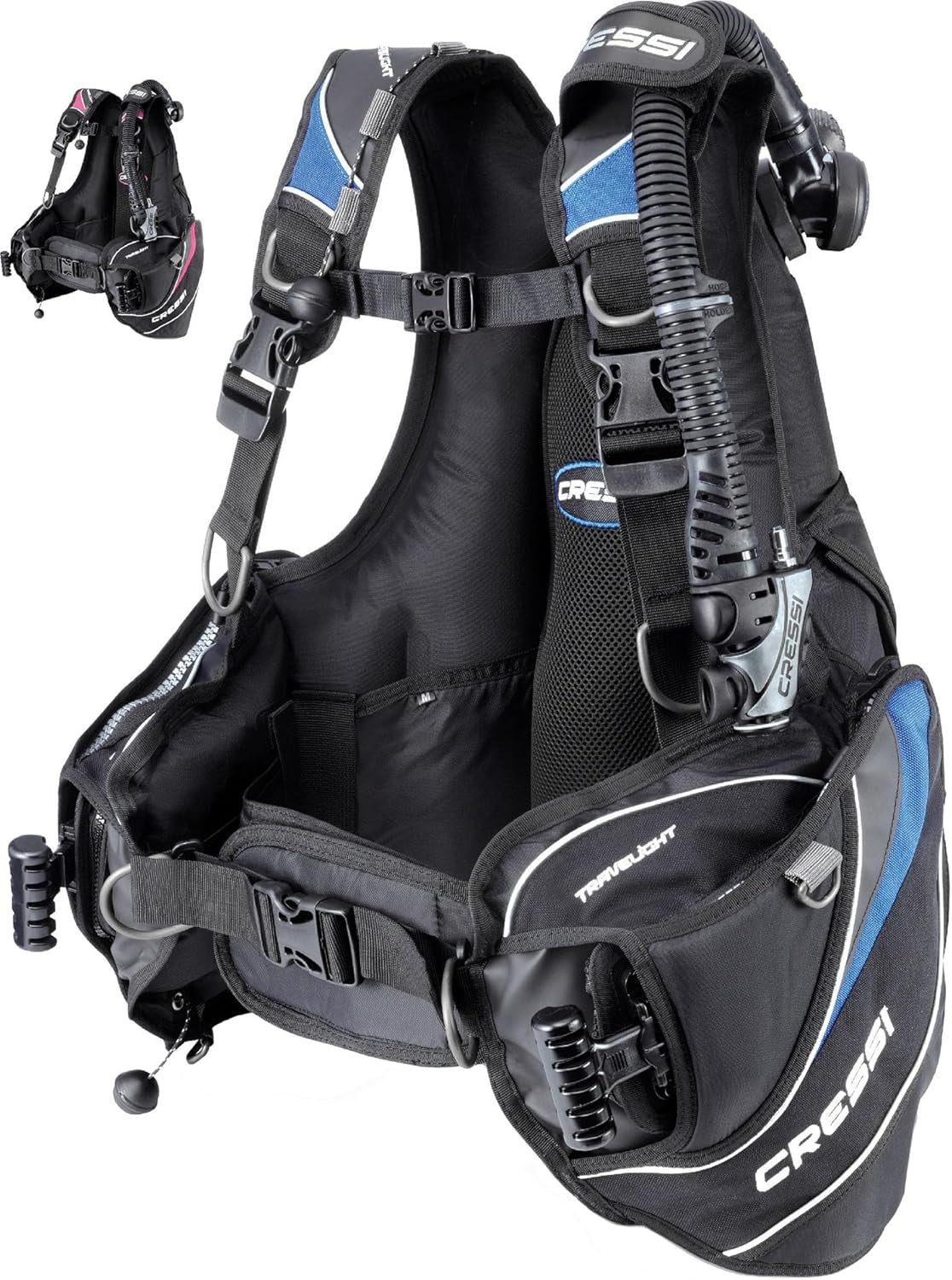 Lightest Travel Scuba Diving BCD - Folds Completely to save Space - Fully Accessorised: 8 D-Rings, 2 Wide Side Pockets, 2 Rear Trim Pockets - High Lift Capacity - Travelight: Designed in Italy