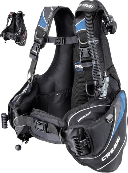 Lightest Travel Scuba Diving BCD - Folds Completely to save Space - Fully Accessorised: 8 D-Rings, 2 Wide Side Pockets, 2 Rear Trim Pockets - High Lift Capacity - Travelight: Designed in Italy
