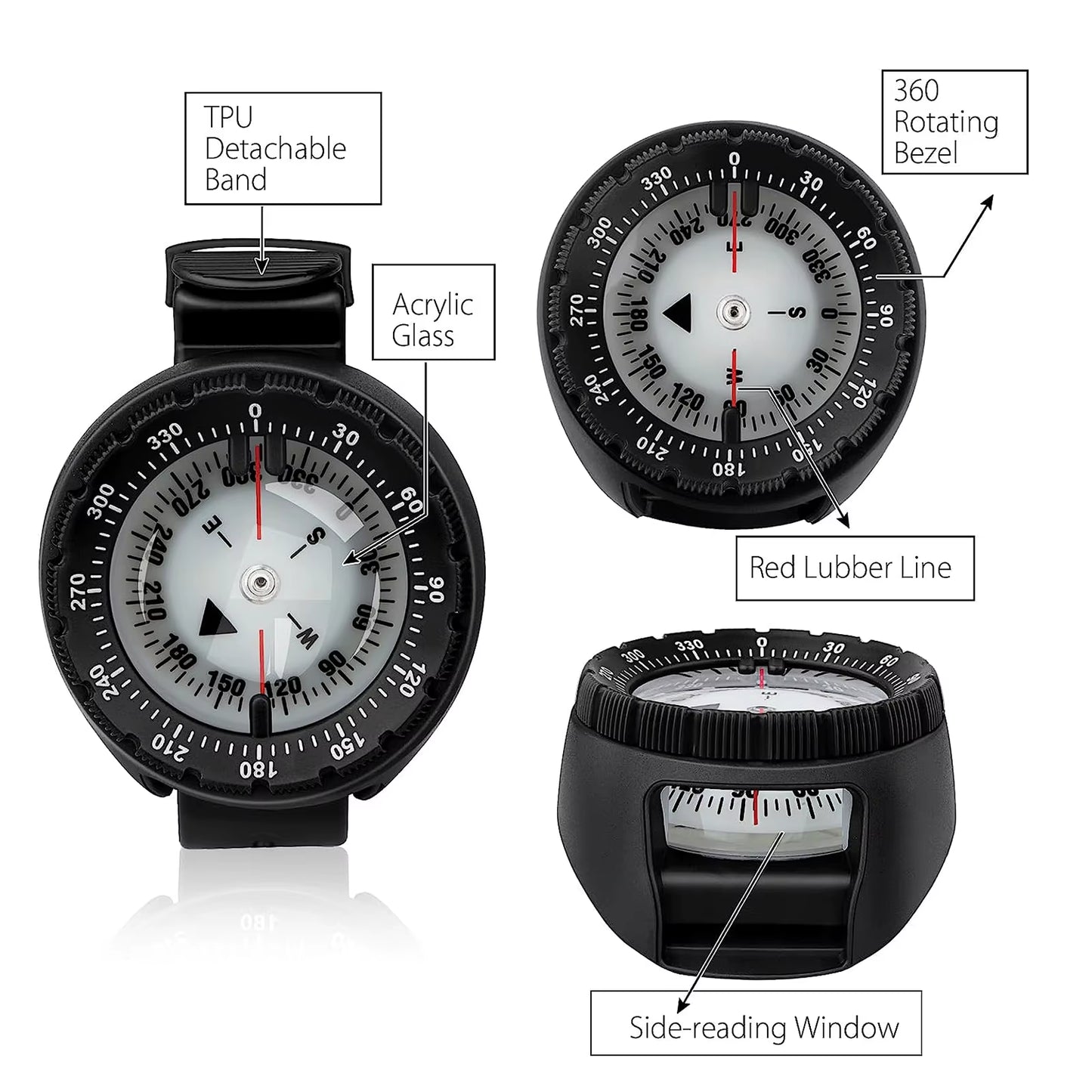 Digital Underwater 50M Diving Compass Professional Waterproof Navigator Digital Scuba Luminous Balanced Watch for Swimming