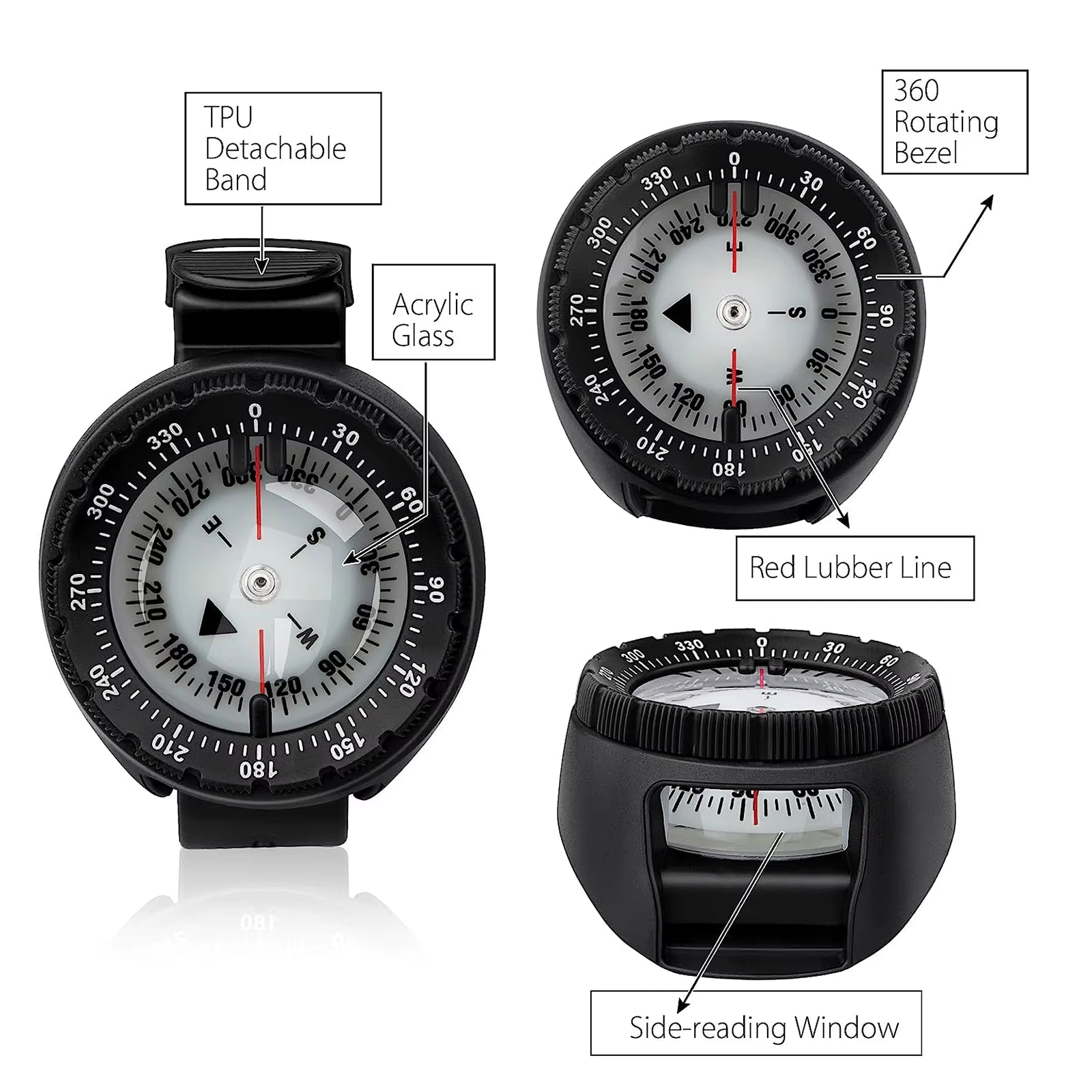 Digital Underwater 50M Diving Compass Professional Waterproof Navigator Digital Scuba Luminous Balanced Watch for Swimming