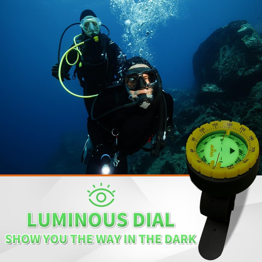 Dive Compass AF-Q60A Waterproof, Durable, Compact. Wrist Strap Type Compass for Sailing, Diving, Wrist Strap Type