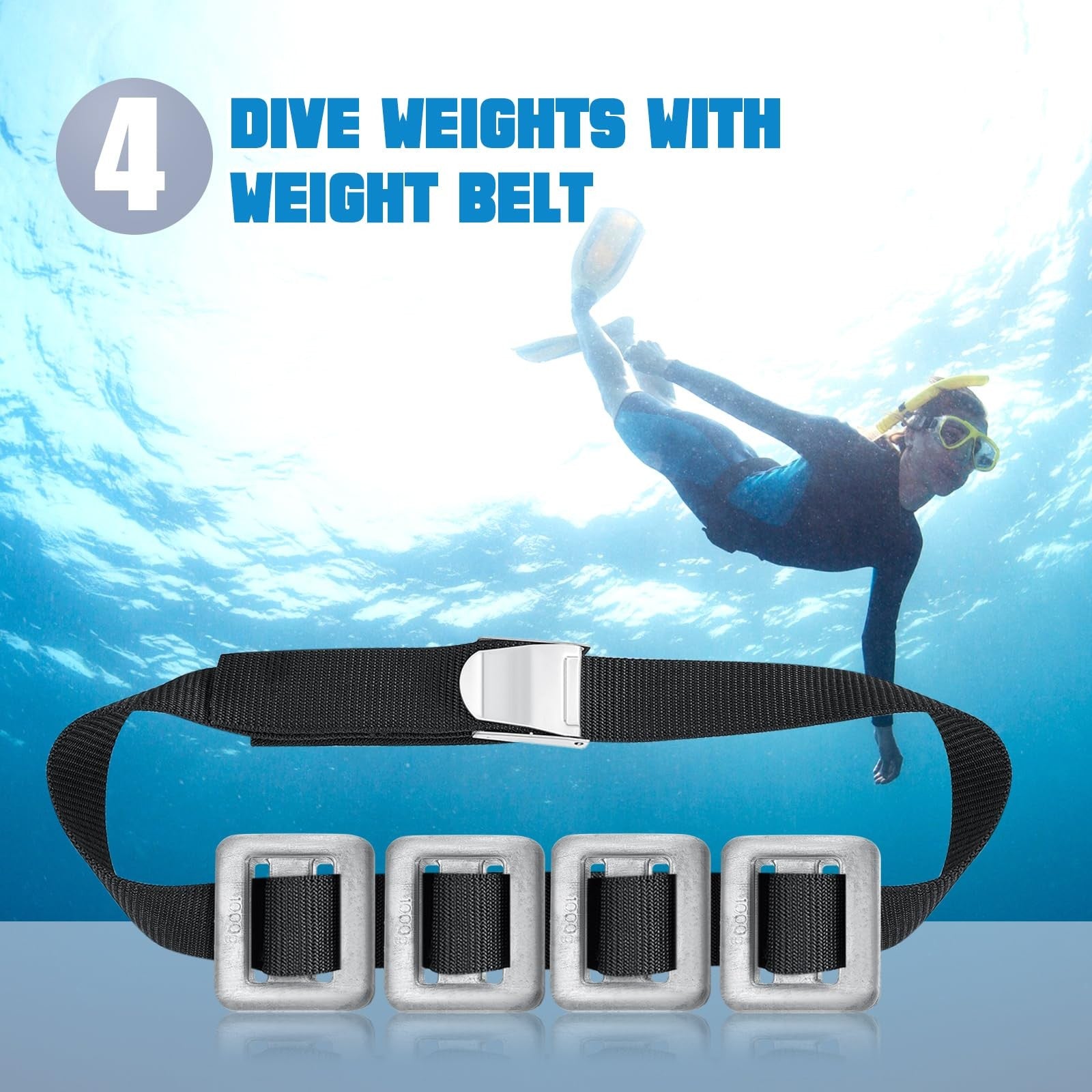 4 Pcs 2.2 Lb Dive Weights + 1 Scuba Weight Belt Set | Nylon with Quick Rele