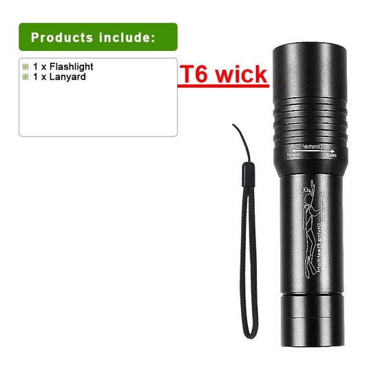 High Power Diving Flashlight IP68 Highest Waterproof Rating Professional Diving Light Powered by 18650 Battery with Hand Rope