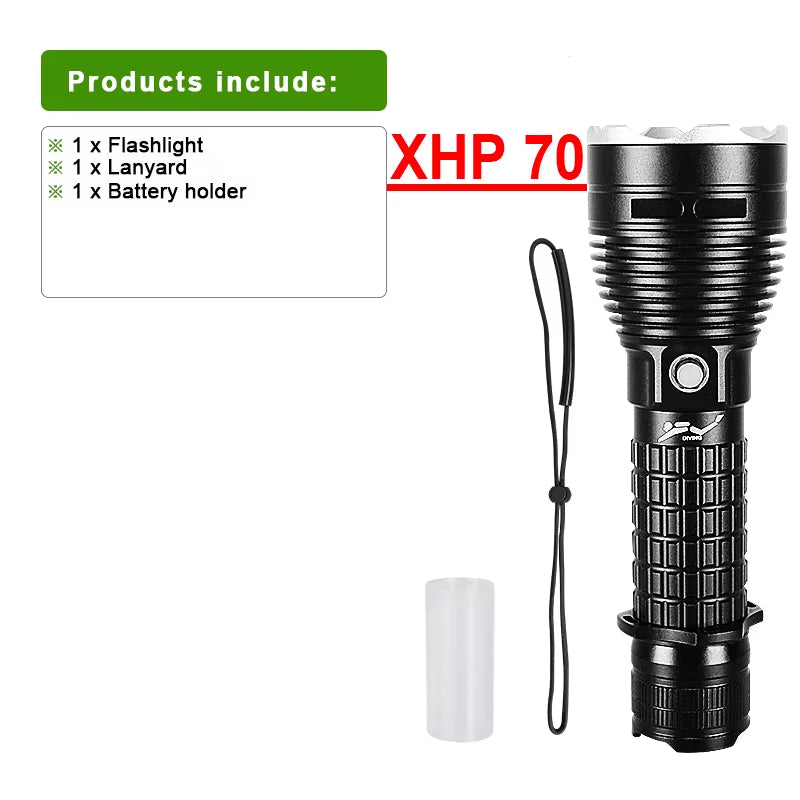 High Power Diving Flashlight IP68 Highest Waterproof Rating Professional Diving Light Powered by 18650 Battery with Hand Rope