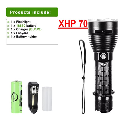 High Power Diving Flashlight IP68 Highest Waterproof Rating Professional Diving Light Powered by 18650 Battery with Hand Rope