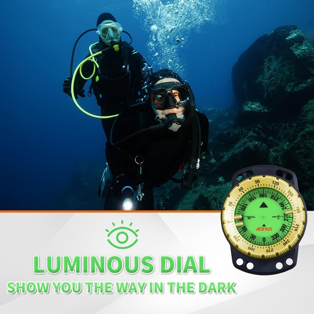 Dive Compass AF-Q60B Waterproof, Durable, Compact. Drawstring Style Compass for Sailing, Diving, Drawstring Style