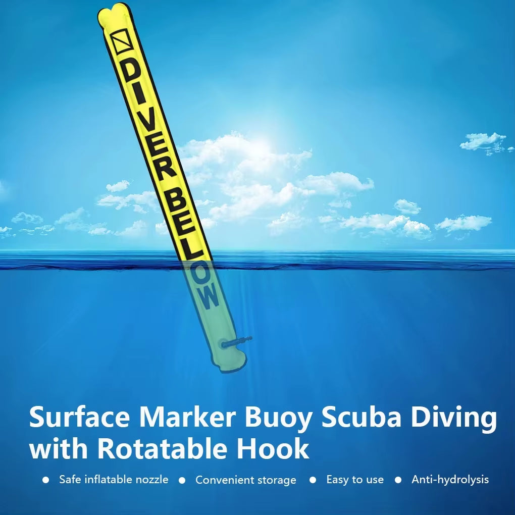 Surface Marker Buoy Scuba Diving with Rotatable Hook Sausage Signal Tube SMB Inflatable Nozzle Floating Accessory